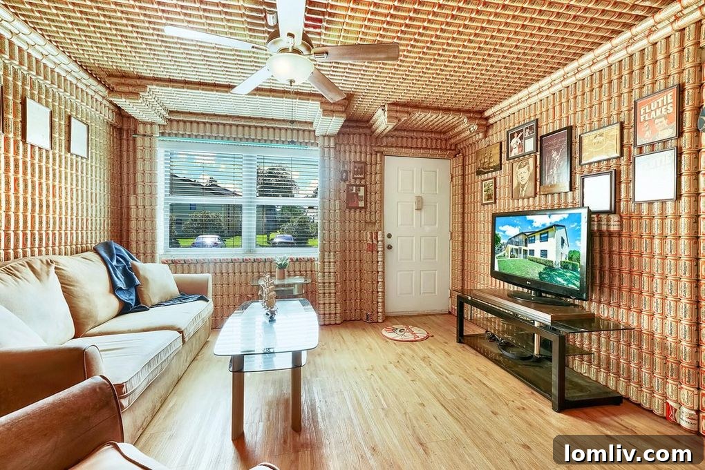 First glimpse of the Budweiser beer can interior decor in the Florida condo