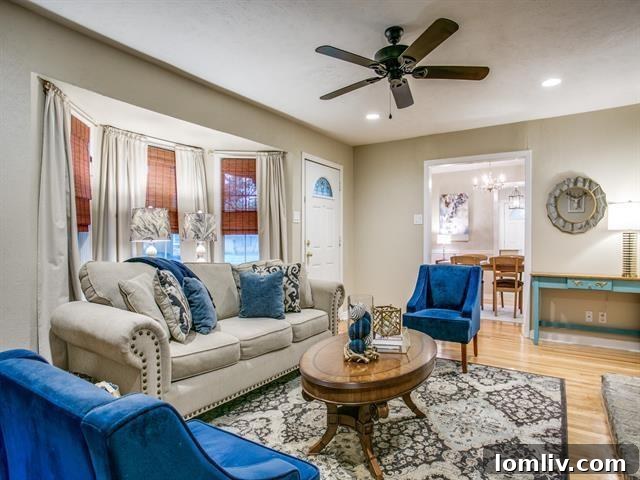 Bright and airy living room with original hardwood floors