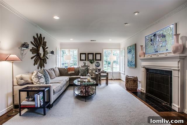 Bright Living Room with Plantation Shutters in 1950s East Dallas Home