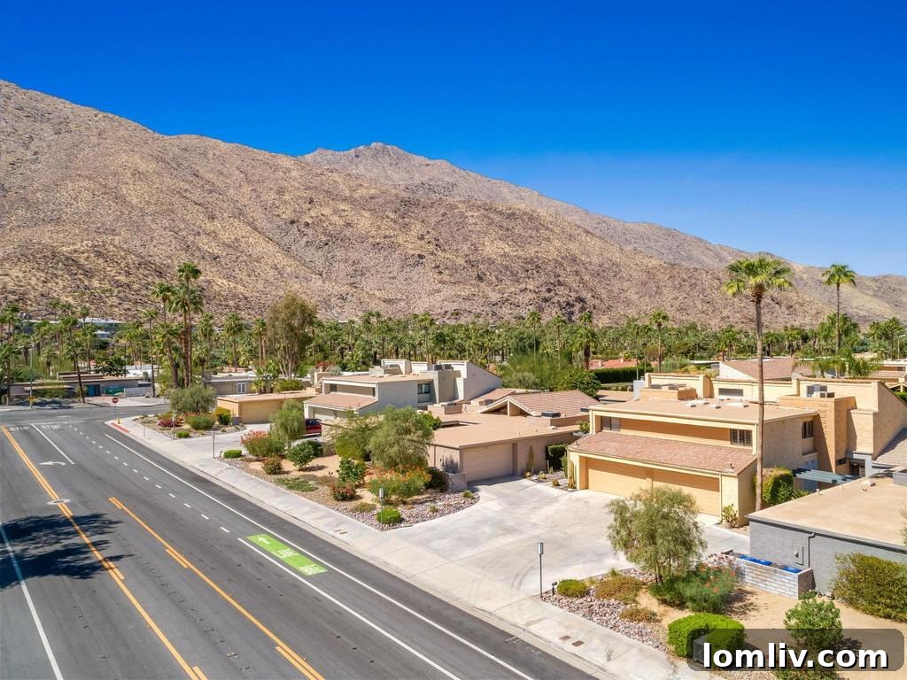 Vibrant Palm Springs townhome exterior, hint of retro design
