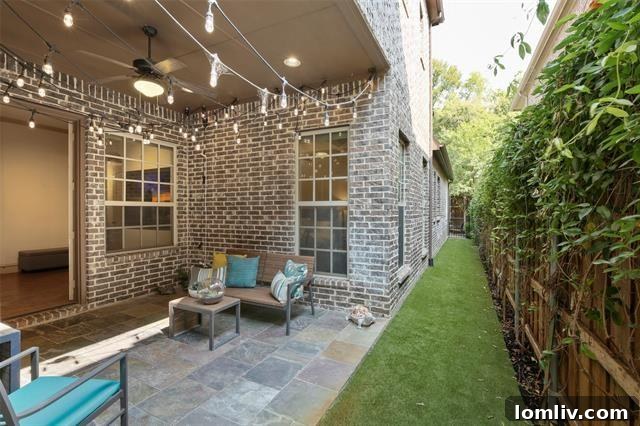 Charming backyard with turf and covered patio, perfect for outdoor living