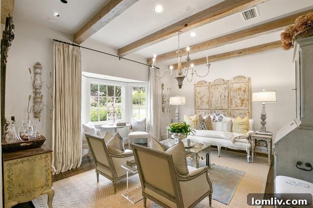 Sitting room with comfortable white sofas and decorative accents
