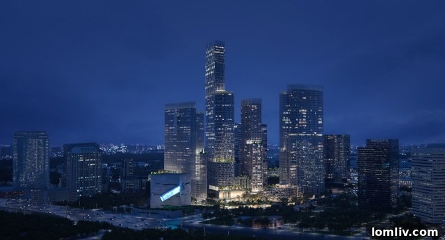 Oak Lawn Committee Eyes Knight Street and Night Sky Upgrades 2 Rendering of a sophisticated modern high-rise building at night, part of the new Dallas North End development