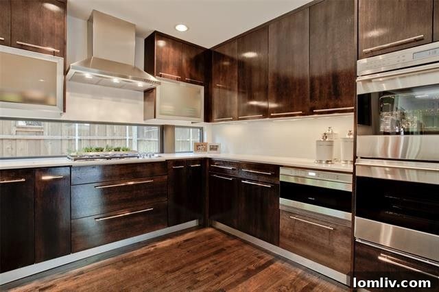 An architectural detail shot highlighting the refined materials and finishes in the living area.