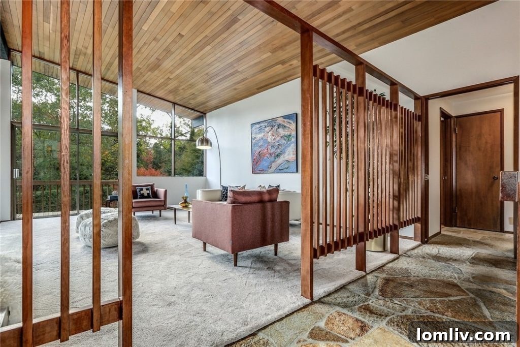 Spacious Mid-Century Modern dining area with abundant natural light