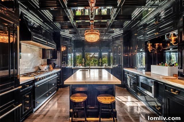 Detail of Black Lacquer Kitchen Cabinetry