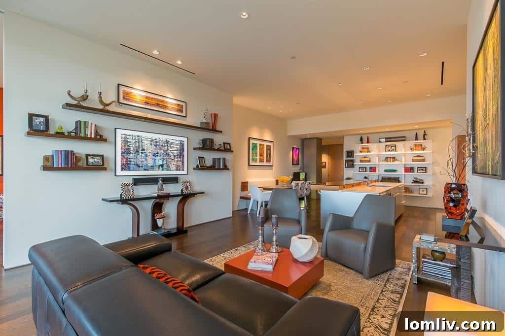 One Arts Plaza unit 2012 living and kitchen area