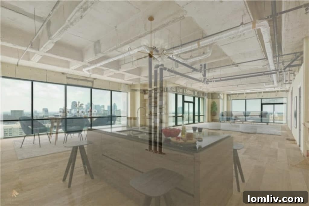 The Centrum penthouse shell unit rendering with pipes
