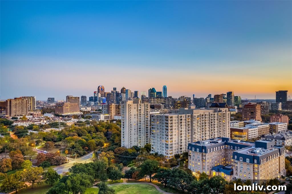 Panoramic skyline view from a high-rise condo in Dallas