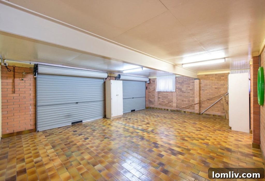 Two-car garage with unique flooring in Queensland home