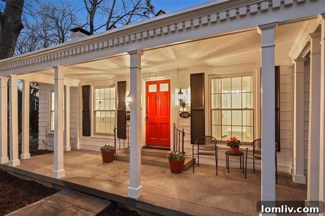 Lush Living at Casa Linda: A Fully Upgraded Cottage Retreat 4 This Casa Linda home greets you with a bright white exterior, elegant dormers, dentil molding, and a striking candy-apple-red front door – a true visual delight.