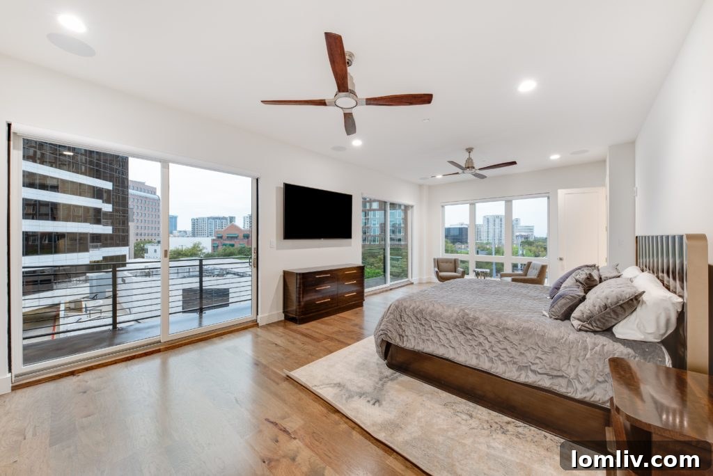 Contemporary Dallas living room with city views