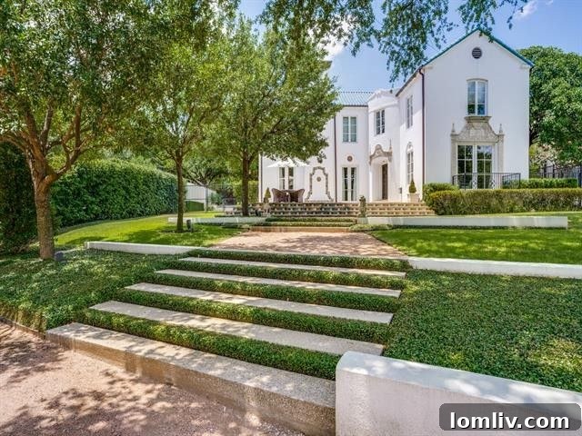 Stunning front view of 4001 Turtle Creek Boulevard, showcasing its distinctive blue-tiled roof and architectural details