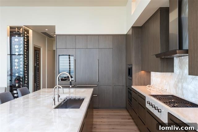Bianco Quartzite Countertops and Floating Island