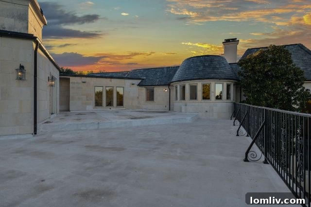 The grand exterior facade of 2000 Willow Bend Drive at dusk, illuminated to highlight its stately presence.