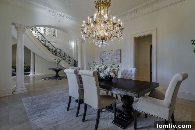 Elegant dining room with high ceilings and sophisticated decor in the luxury Plano home.