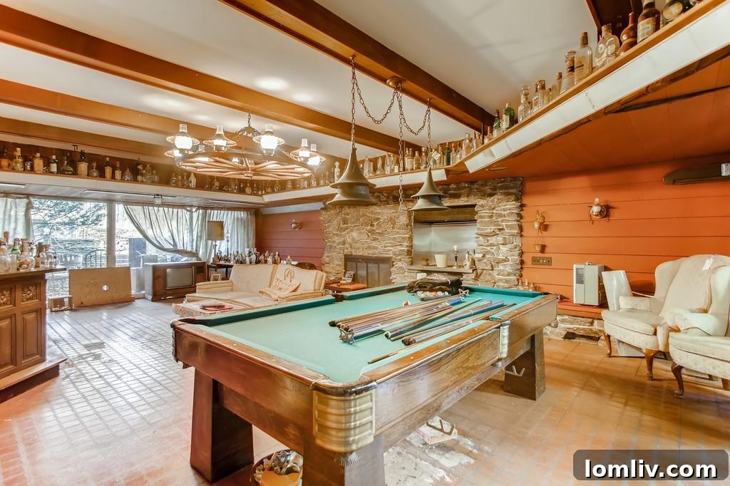 Beautiful architectural details like fireplaces are obscured by clutter.