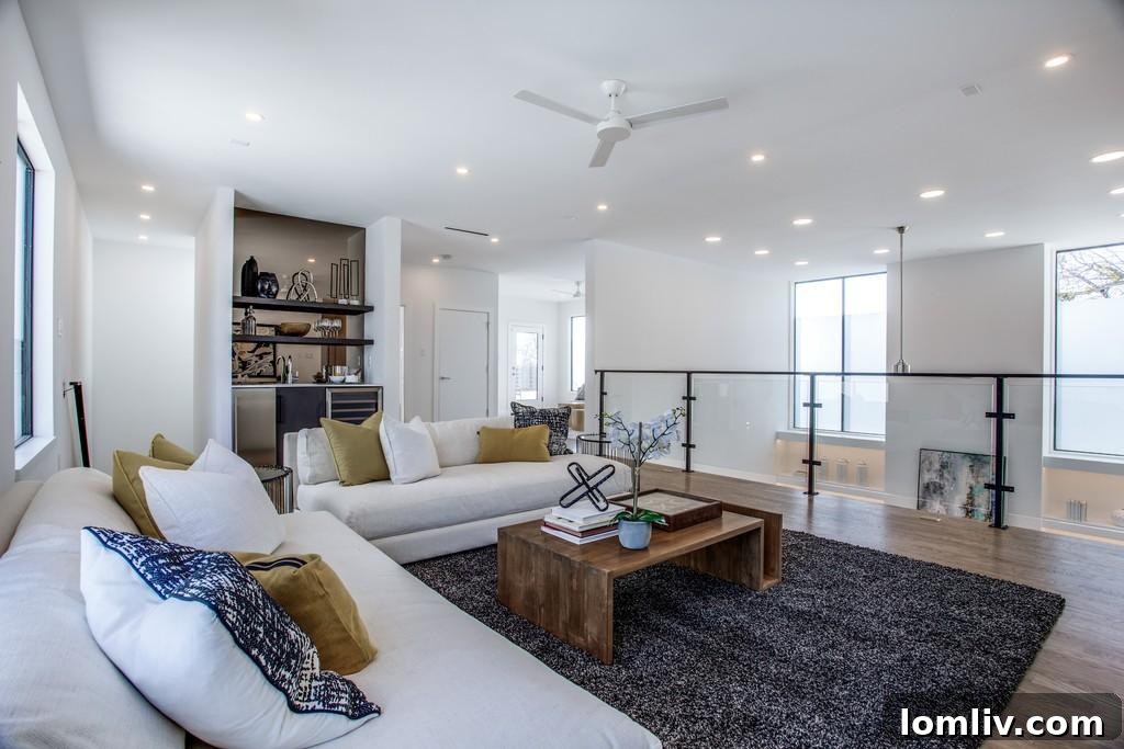 Comfortable upstairs living area with stylish furnishings