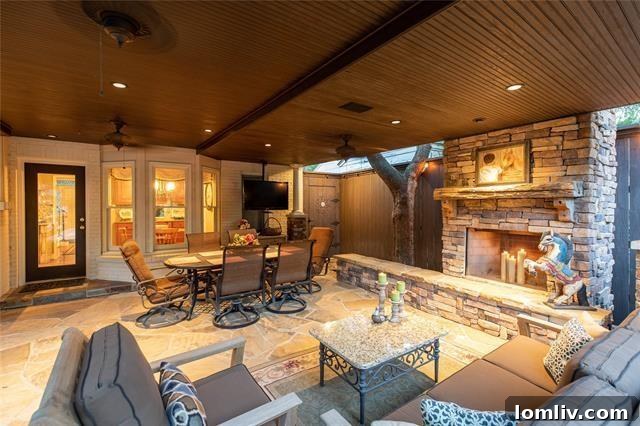 Luxury Outdoor Kitchen with Integrated Appliances and Dining Space