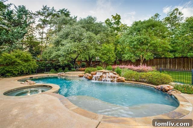 Outdoor Living Space with Pool and Spa in Luxury Dallas Home