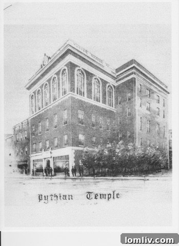 Close-up of the historical facade of the Knights of Pythias building