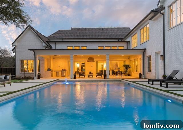 Expansive covered patio overlooking the swimming pool