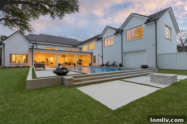Inviting swimming pool with lush landscaping and outdoor seating