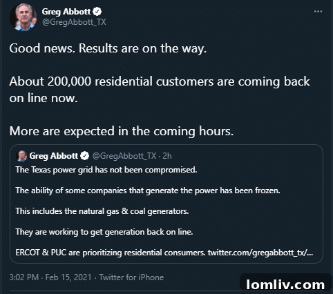 Governor Abbott's update on power restoration progress