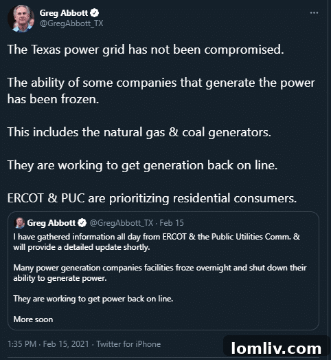 Texas Governor Greg Abbott's early statement on power grid