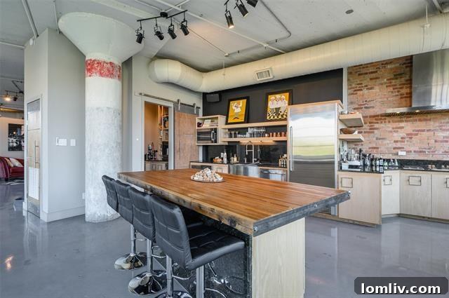 Spacious living area with industrial design elements