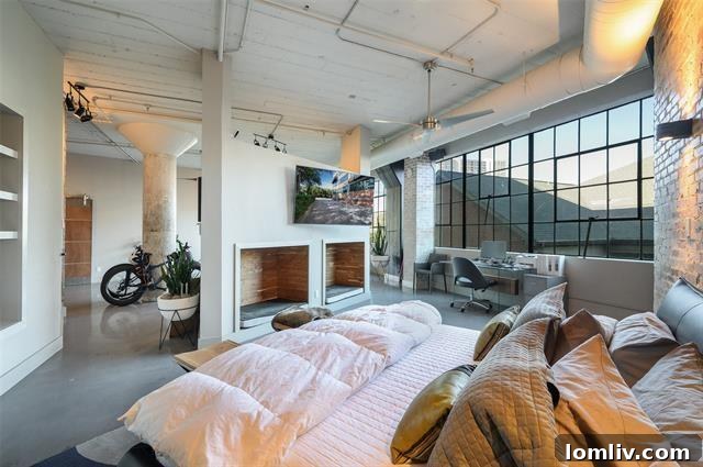 Elegant primary bedroom with built-in shelving and ample natural light