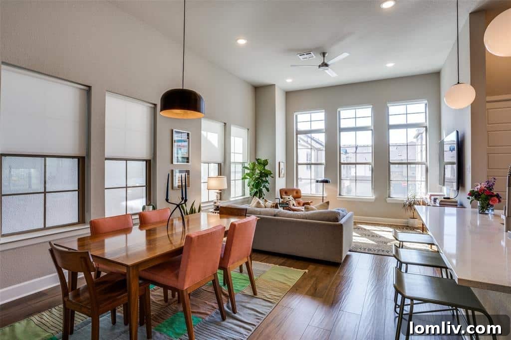 Elegant dining space seamlessly connected to the kitchen in a modern Dallas home