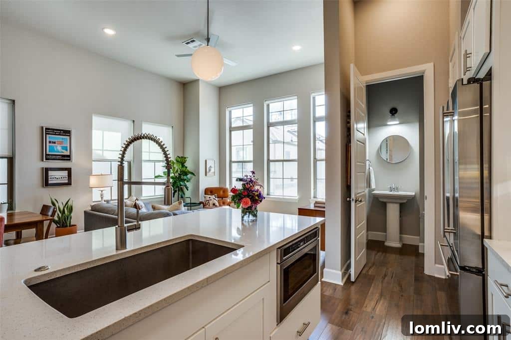 Open concept living and dining area filled with natural light
