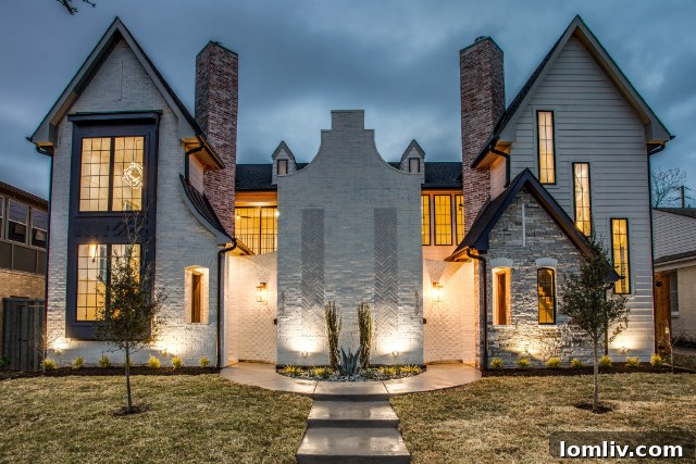 Stunning exterior of an East Dallas Modern Tudor duplex, showcasing architectural details and curb appeal