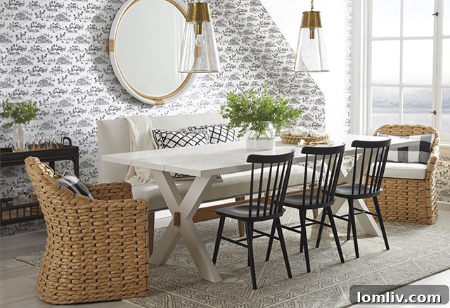 Serena & Lily dining area showcasing an inspired mix of natural material seating