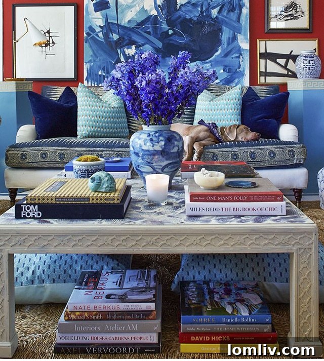 Coffee table with books neatly stacked underneath, maximizing display space