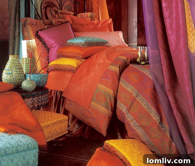 Anichini's Taj paisley cotton duvet cover with deep, intricate layers of color