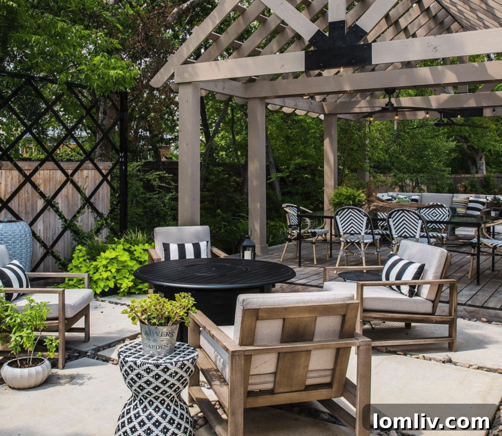 A stunning outdoor living space with a pool and comfortable seating area, transforming a backyard into a private resort.