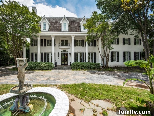 Classic Colonial Revival mansion facade in Preston Hollow