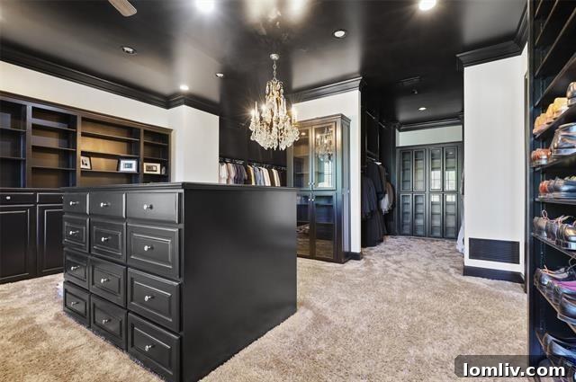 Luxurious soaking tub in a large master bathroom