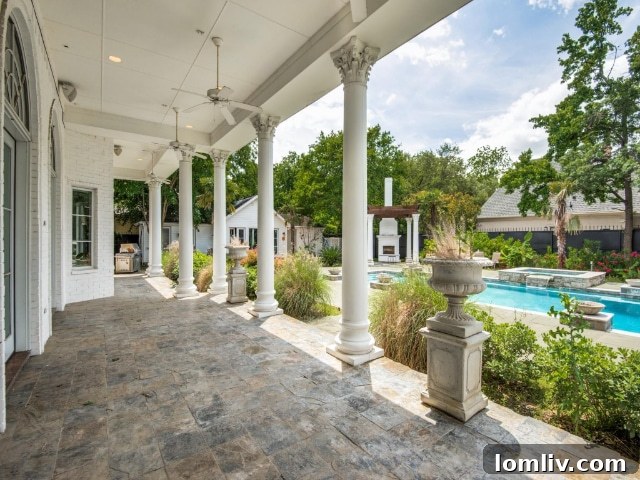 Resort-style backyard with large swimming pool and patio