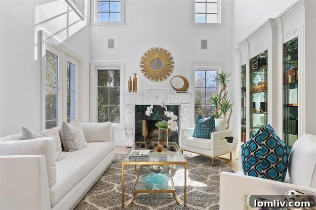 Staged living room of the Colonial Revival mansion