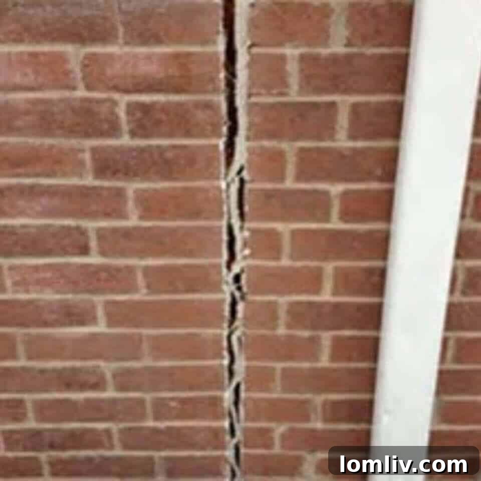 Expansion joint separation on a brick wall