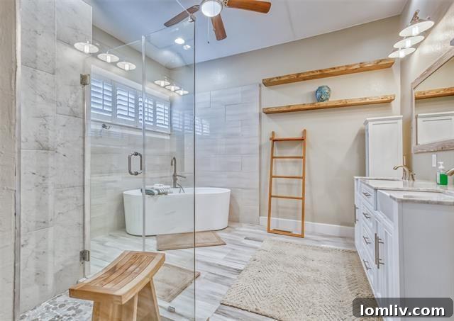 Luxury Spa Bathroom with Soaking Tub and Glass Shower