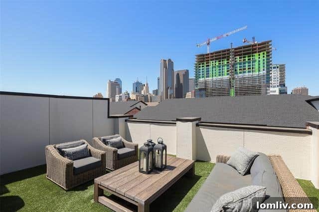 Rooftop terrace overlooking the Dallas skyline