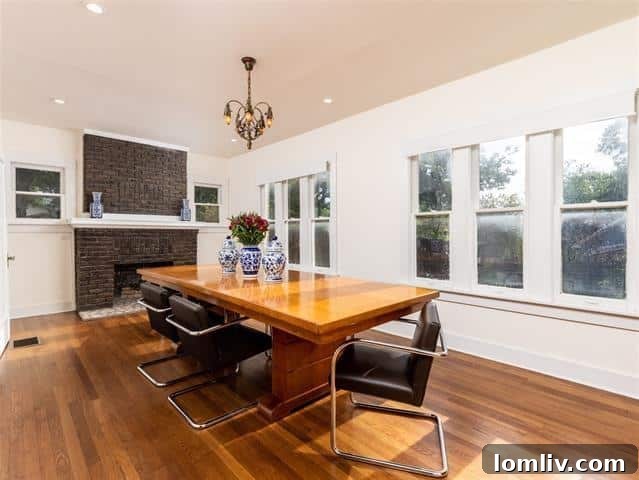 Formal dining room with fireplace