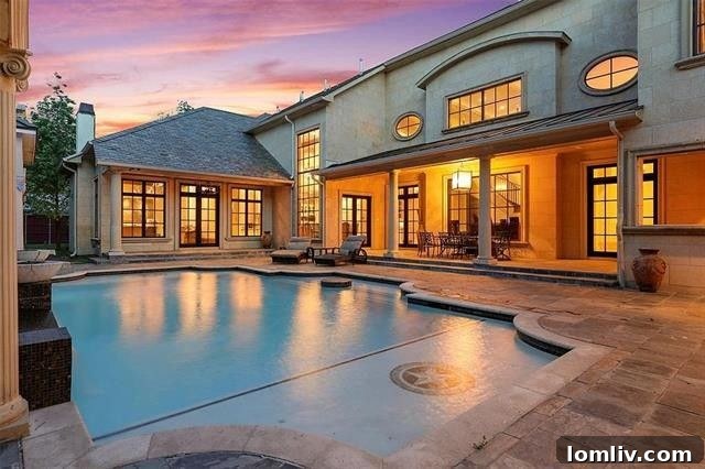 5943 Walnut Hill Lane - Aerial view of the French chateau and expansive pool area in Dallas.
