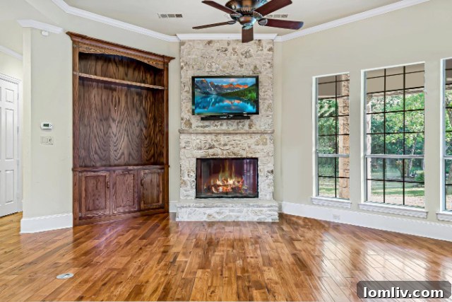 Dedicated home office space with ample shelving