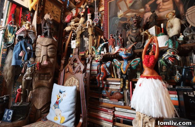 Interior of Morningwood House, showcasing eclectic collections of beads and art