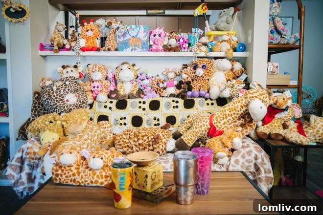 Interior of The Giraffe House, featuring extensive giraffe-themed decor